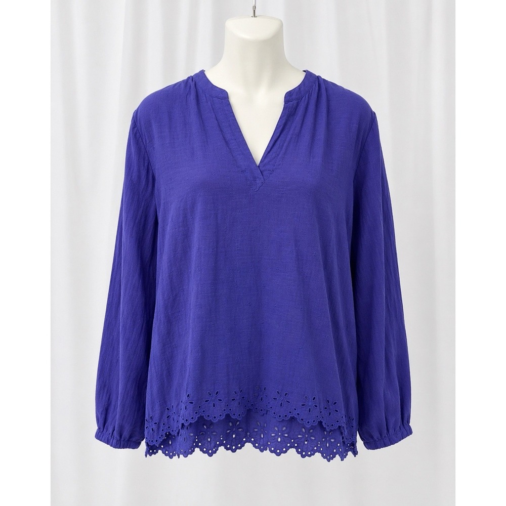 Old Navy Popover Top Boho All Over Embroidery With Eyelet Hem XL Split V Neck